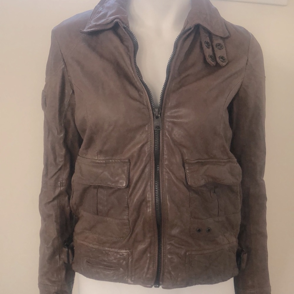 Superdry Genuine Leather Jacket Brown Women’s Size M